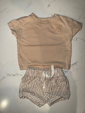 Carter's Peach Top and Plaid Shorts Set
